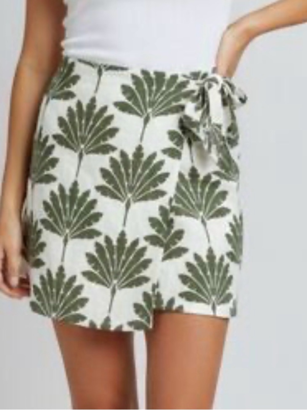LOFT White Mini Skirt with Olive Leaf Print